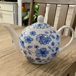 Harvest Green Studio Floral Blue and White Teapot